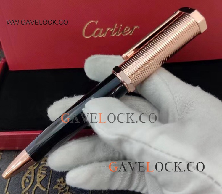 Cartier Santos Dumont Ballpoint Pen Rose Gold Black Pens